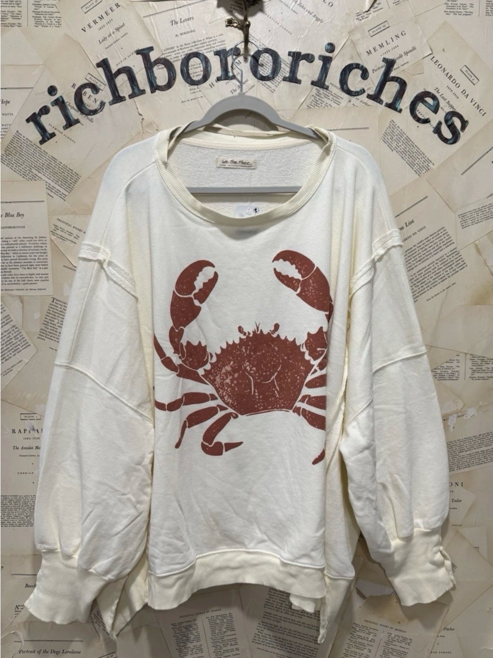 Free People Graphic Camden PulloverSweatshirt We The Free Slouchy Lobster Combo - Picture 2 of 4